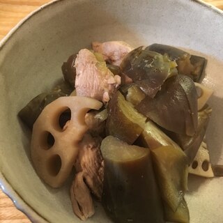 ナスとハスの簡単煮物